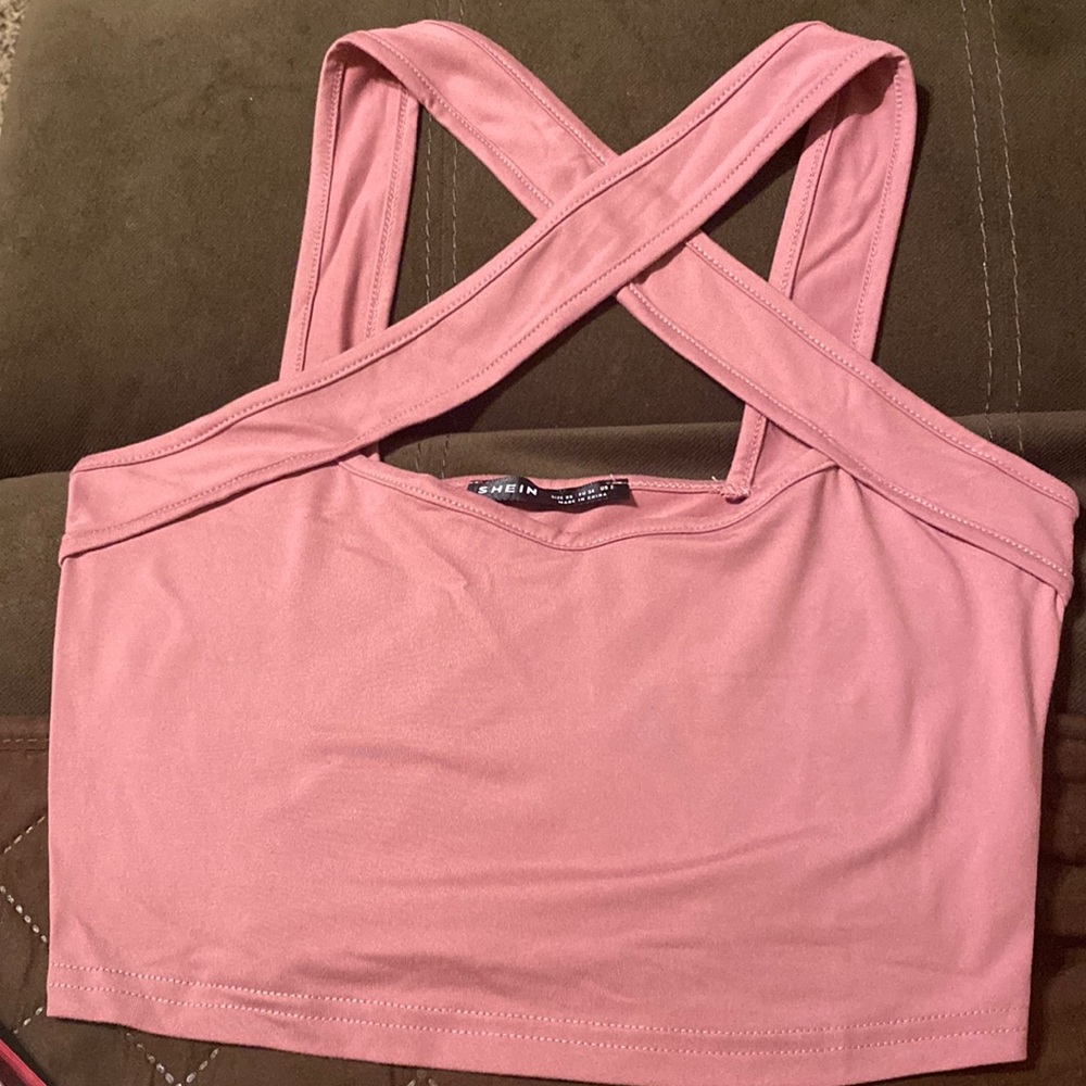 Pink double strapped crop top